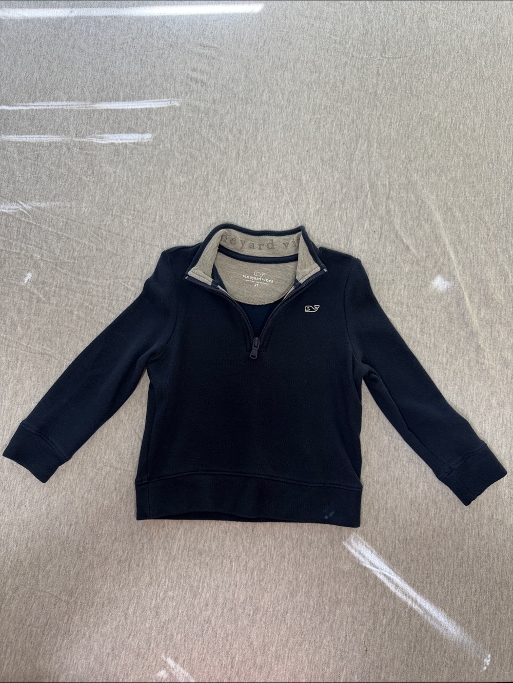 Vineyard Vines Navy 2T Quarter-Zip Pullover with Gray Collar